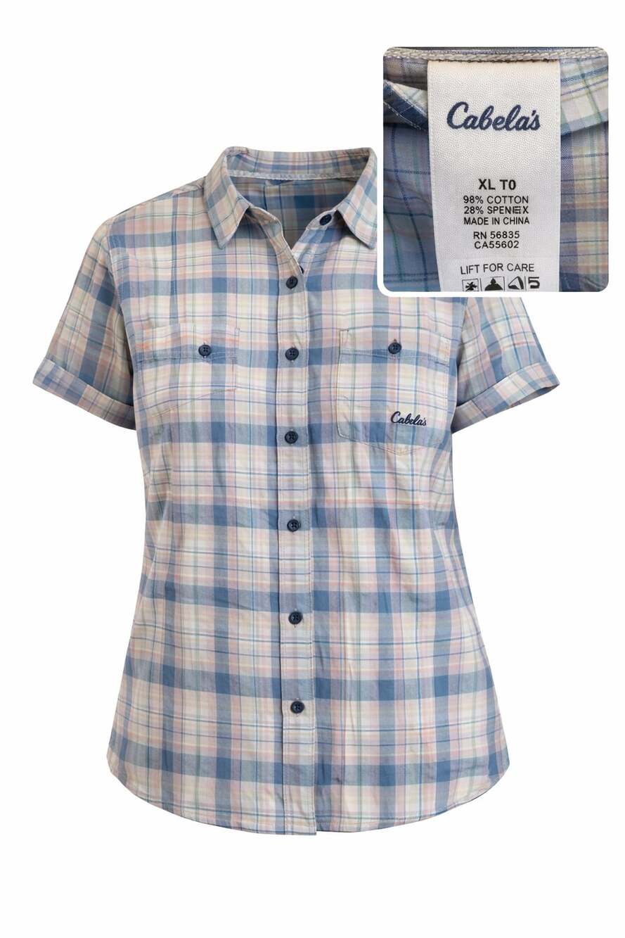 Cabela’s Women XL TG Plaid Button Down Shirt Short Sleeve Stretch Cotton